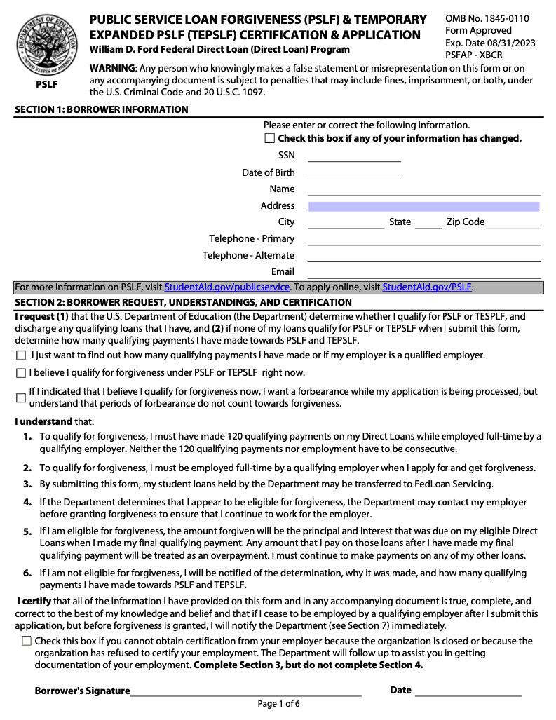 (Public Service Loan Forgiveness) PSLF Form 2022