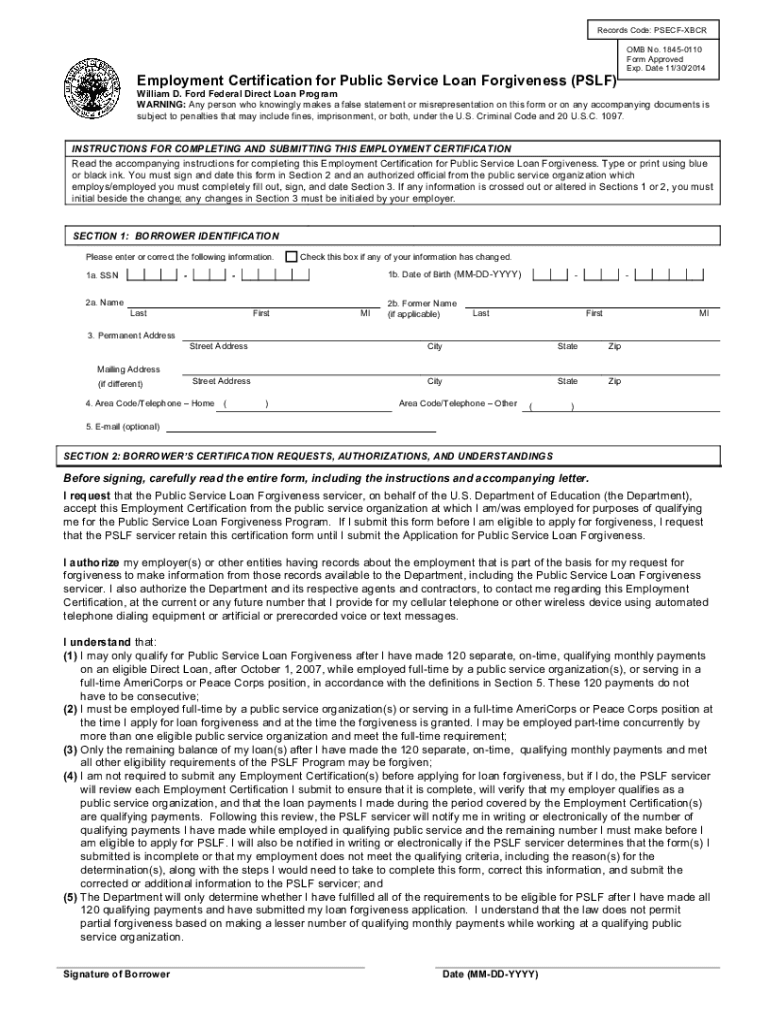 PSLF Blank Form 2024