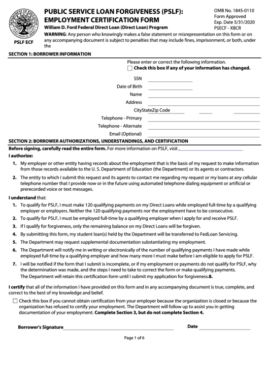 PSLF Certification Form Myfedloan