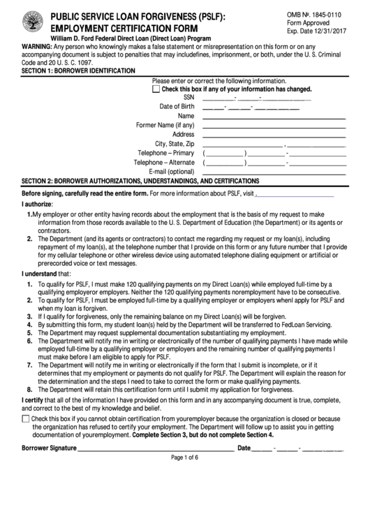 PSLF Employer Certification Form 2024 2024