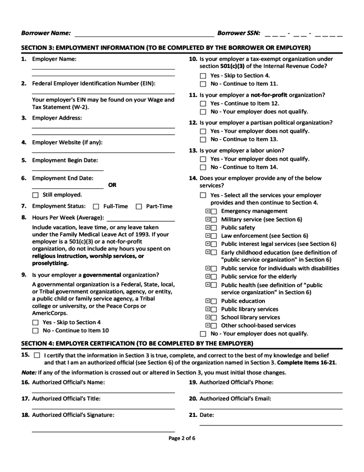 PSLF Employment Certification Form Ecf