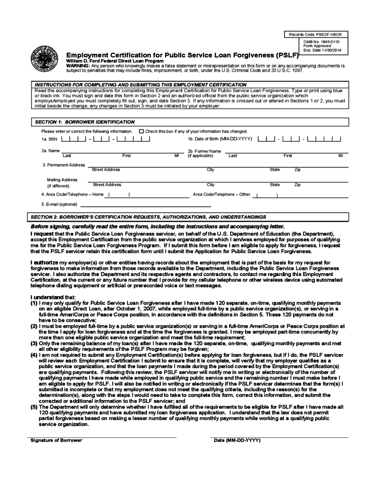 Public Loan Service Forgiveness Form