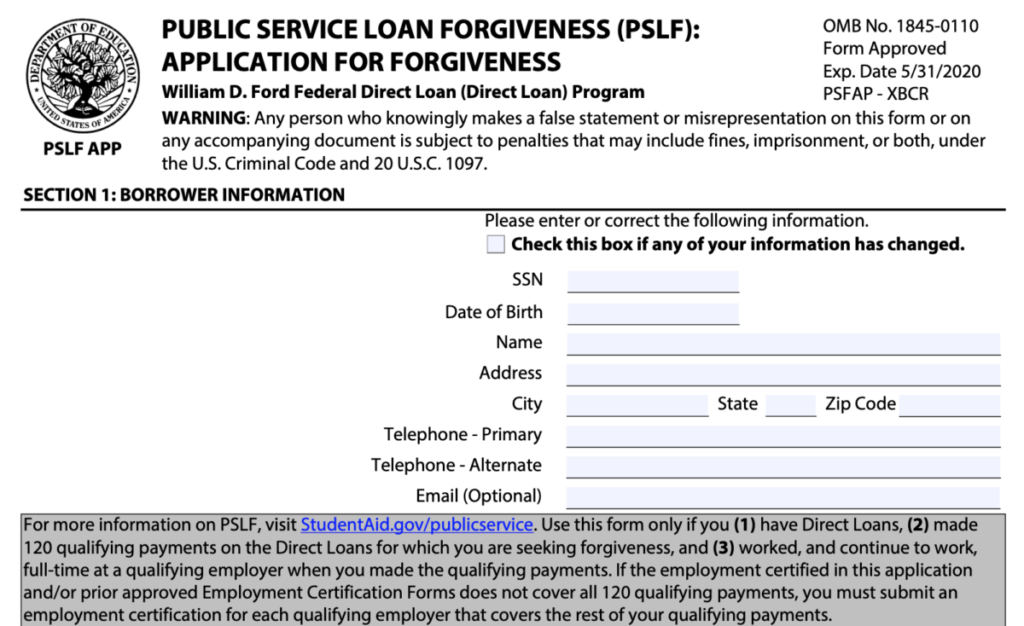 Public Service Loan Forgiveness Application Form 2024