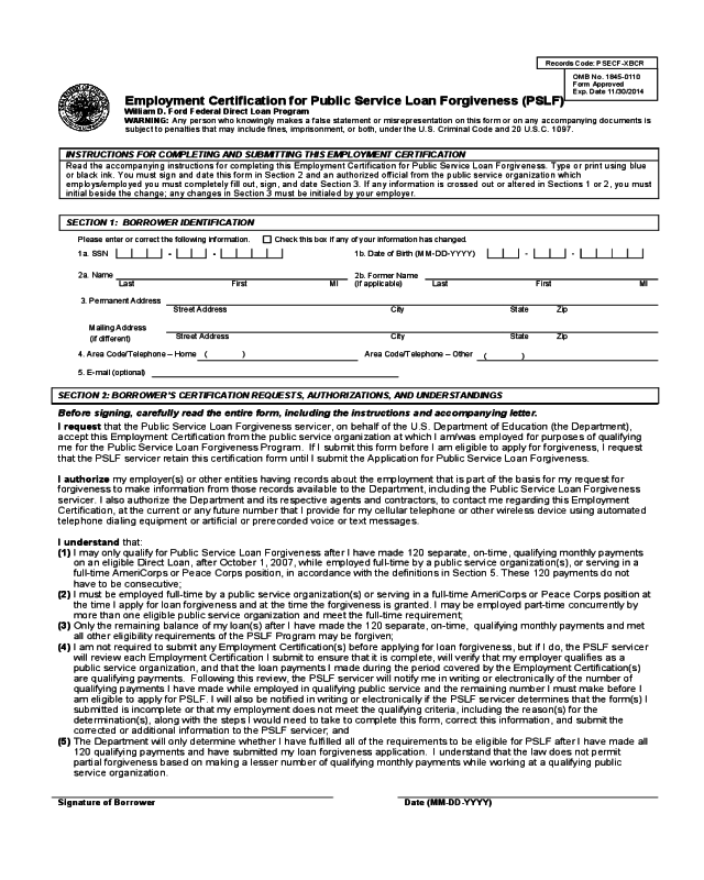 Public Service Loan Forgiveness Form Pdf