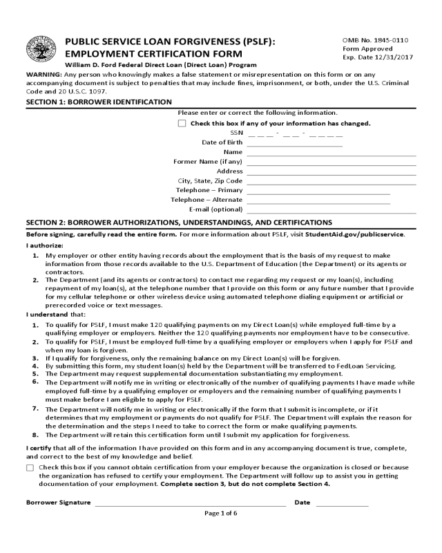 Public Service Loan Forgiveness Waiver Form