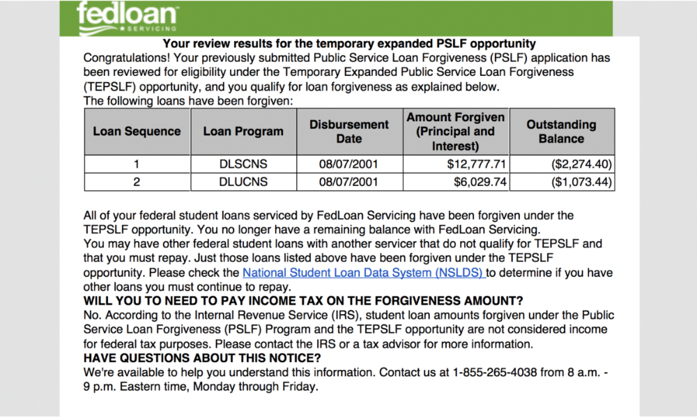 Fedloan PSLF Calculation