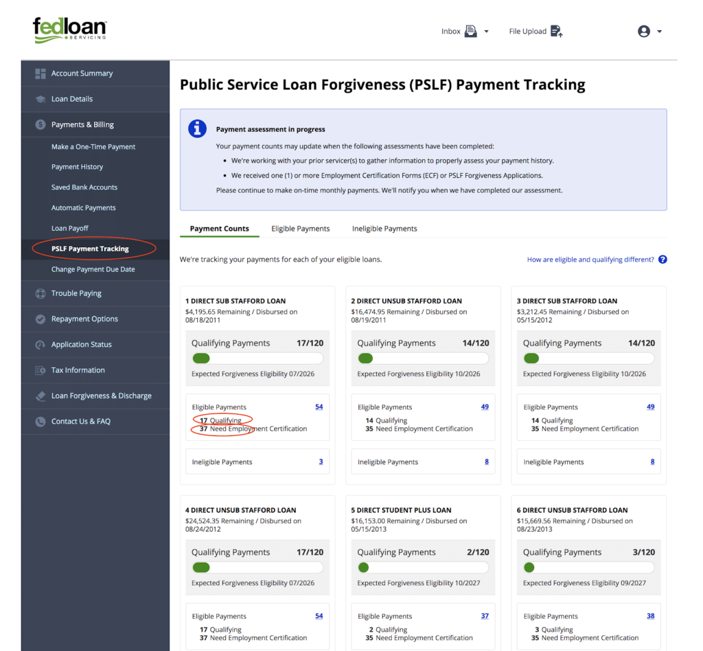 Fedloan Servicing PSLF Payment Tracker